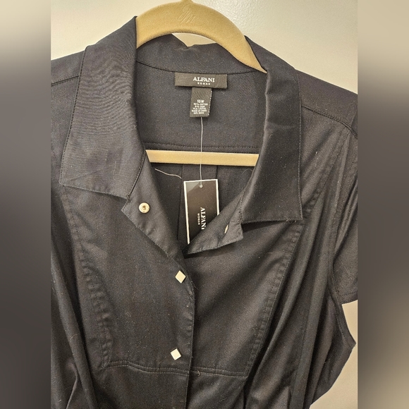 NWT - Alfani Cotton Satin Finish Black Shirt Dress - Size 16W - Picture 4 of 12